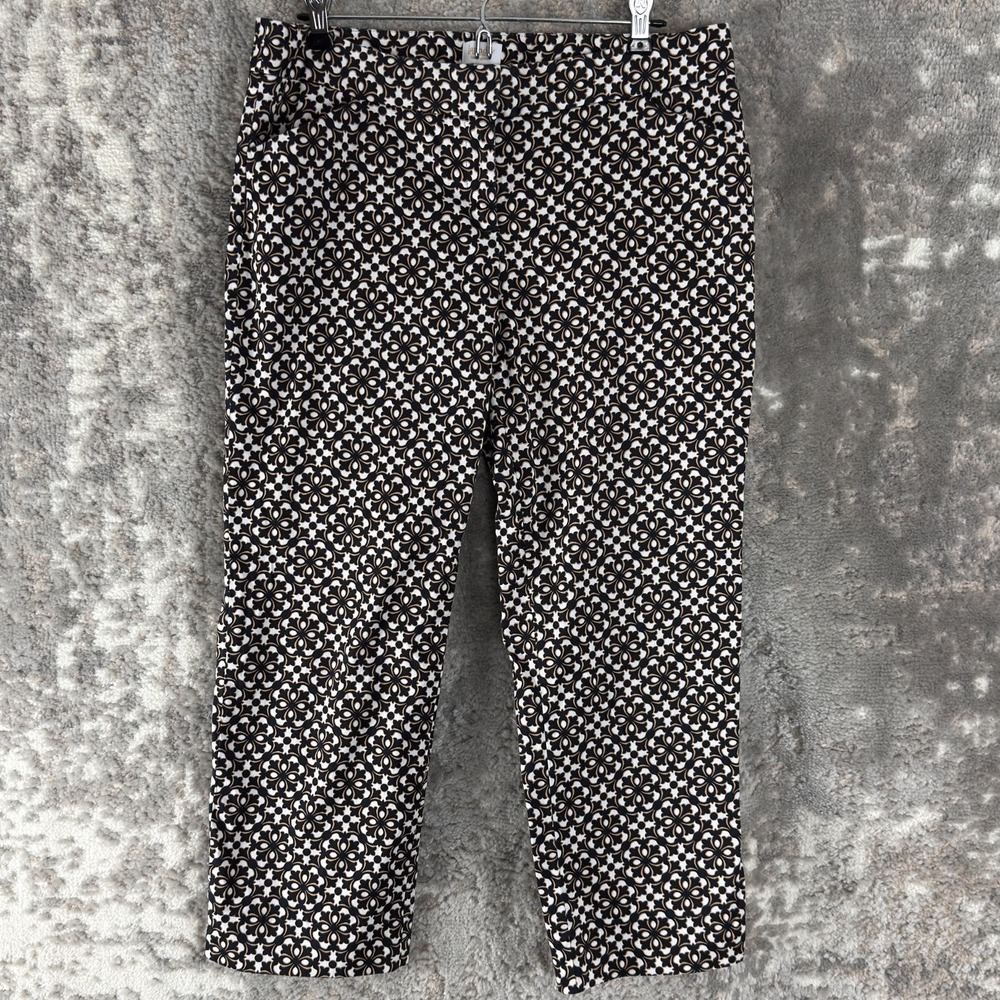 Shelli Segal Size 10 Geometric Straight Leg Flat‎ Front Pants Button Zip